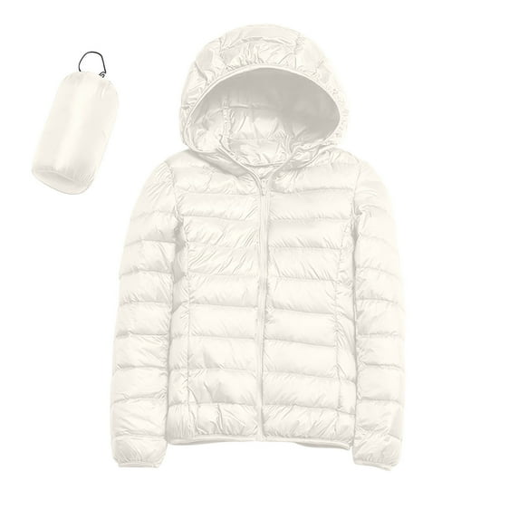 Jiyugala Women's Down Jackets & Parkas Warm Waterproof Lightweight Jacket Hooded Winter Coat with Recycled Insulation Winter Slim Short Hooded Warm White Duck Down Coat Outerwear Parka Jacket Women