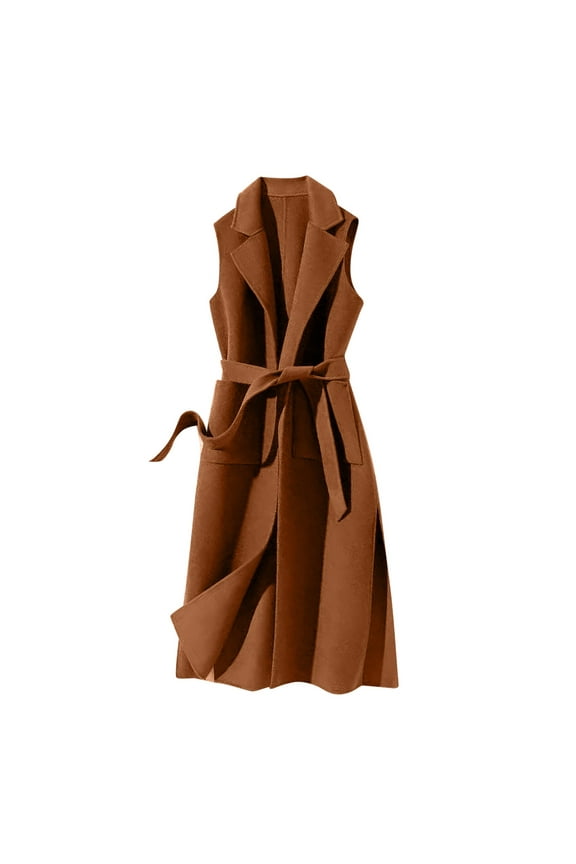 Women's Overcoat Autumn and Winter Vest Woolen Solid Color Strap Personality Long Vest Jacket