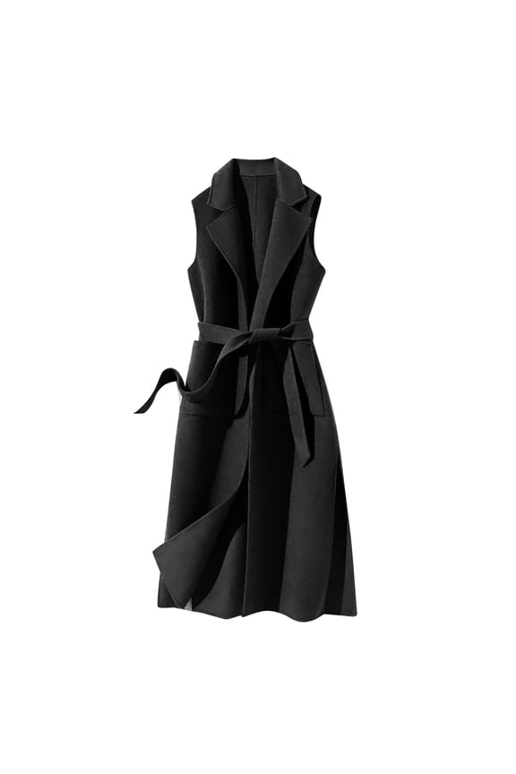 Women's Overcoat Autumn and Winter Vest Woolen Solid Color Strap Personality Long Vest Jacket