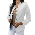 thumbnail image 1 of Jiyugala Women's Overcoat Casual Slim Top Button Long Sleeve Stand Collar Solid Business Jacket Trendy Office Short Coat, 1 of 5