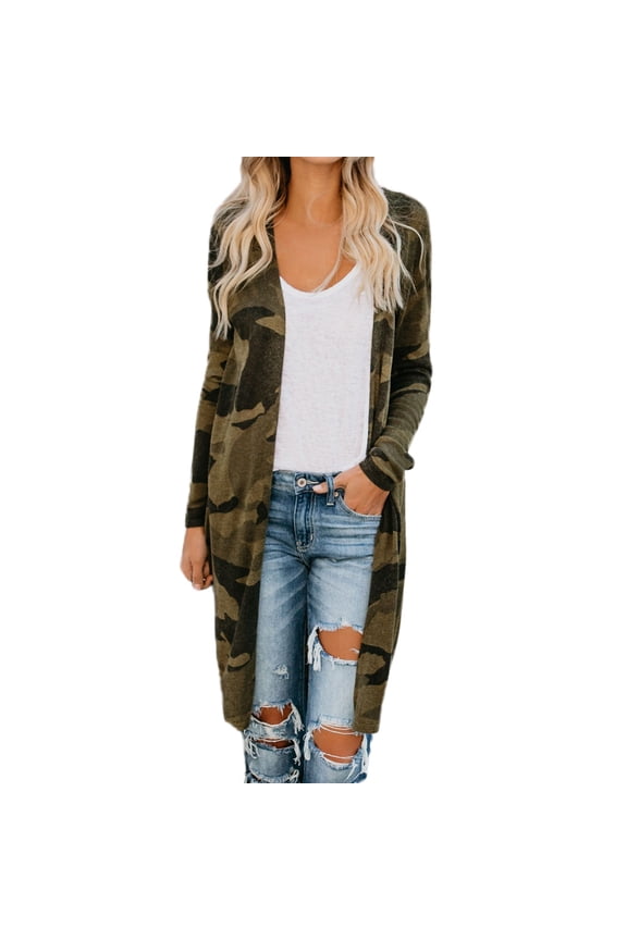 Women's Overcoat Long Cardigan Long Camouflage Outerwear Coat Sleeve Cardigan