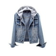 thumbnail image 1 of Jiyugala Women's Overcoat Vintage Hooded Button Down Long Sleeve Pocket Distressed Casual Denim Jean Jacket Teen Girls Coat, 1 of 6