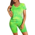 thumbnail image 1 of Jiyugala Women's Two Piece Outfits For Women Short Sleeve V Neck Biker Shorts Set, 1 of 6