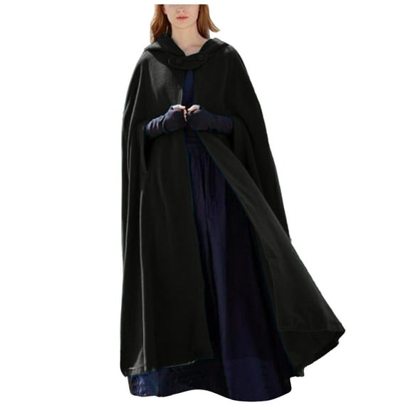 Jiyugala Womens Overcoat Hooded Long Cape Winter Vintage Overcoat Fashion Button Cloak Woolen Coat