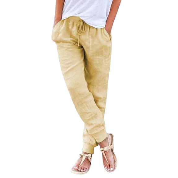Jiyugala Womens Tapered Pants Drawstring Back Elastic Waist Pants Casual Trousers With Pockets