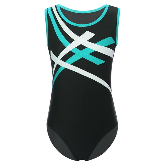 Jizyo Girls One Piece Bodysuit Boys Sleeveless Color Block Gymnastic Ballet Yoga Leotard Sport Blue Green 8