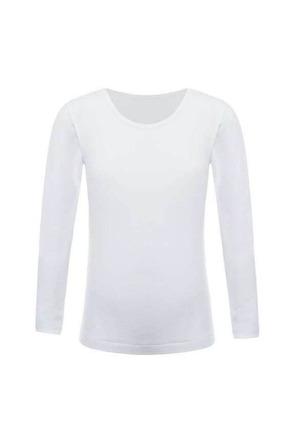 Kids Boys Girls Fleece Lined Thermal Underwear Tops Long John Gymnastics Ballet Dance Type B White M