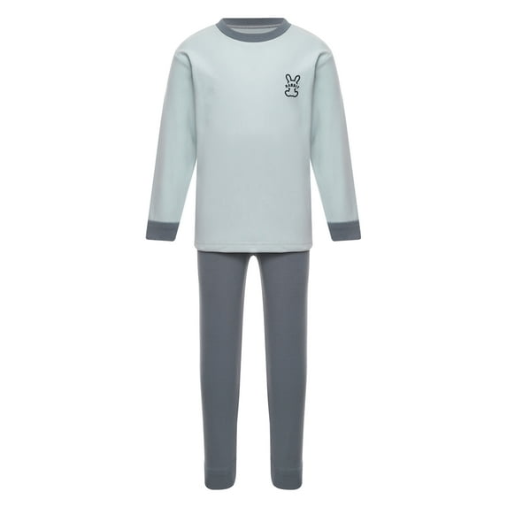 Jizyo Kids Boys Girls Long Johns Thermal Underwear Set Long Sleeve Rabbit Printed Crewneck T-Shirt and Elastic Waist Pants Gray 18-24 Months
