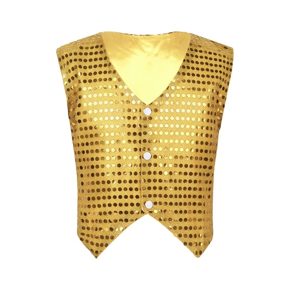Jizyo Kids Boys Girls Sequins Vest Waistcoat Disco Party Fancy Dress Up Jacket Tops Stage Performance Gold 130