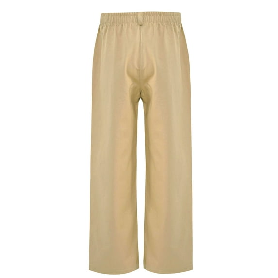 Jizyo Kids Boys School Uniform Flat Front Pants Trousers Elastic Waist Straight-Leg Wedding Party Pants with Pockets Khaki 13-14