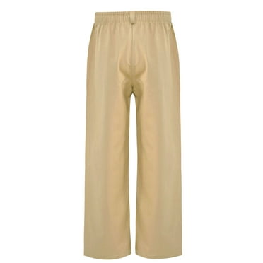 Jizyo Kids Boys School Uniform Flat Front Pants Trousers Elastic Waist Straight-Leg Wedding Party Pants with Pockets Khaki 6-7