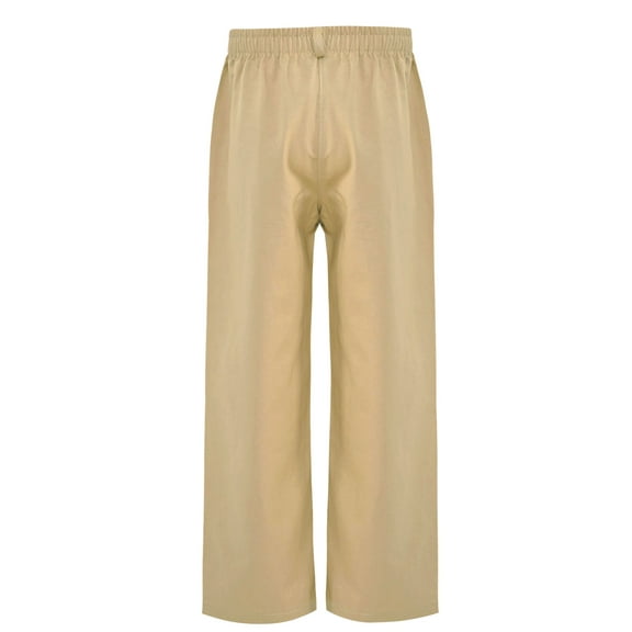 Jizyo Kids Boys School Uniform Flat Front Pants Trousers Elastic Waist Straight-Leg Wedding Party Pants with Pockets Khaki 7-8