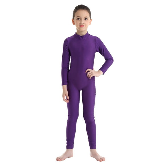 Jizyo Kids Girls Boy Full Body Unitard Zentai Costume Halloween One-Piece Gymnastics Leotard Turtleneck Catsuit Jumpsuit Purple 9-10