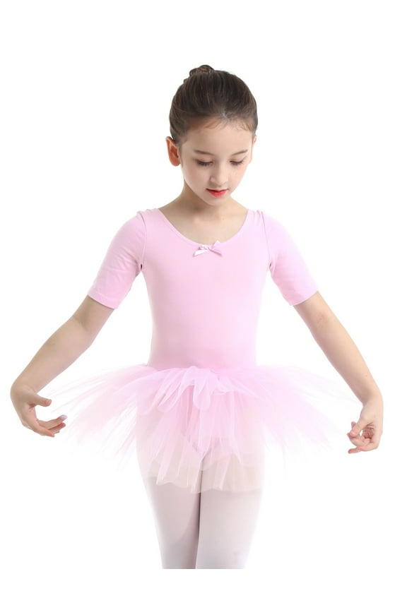 Kids Girls Cotton Criss Cross Back Tulle Skirts Ballerina Training Jazz Hip Hop Ballet Dance Pink XS