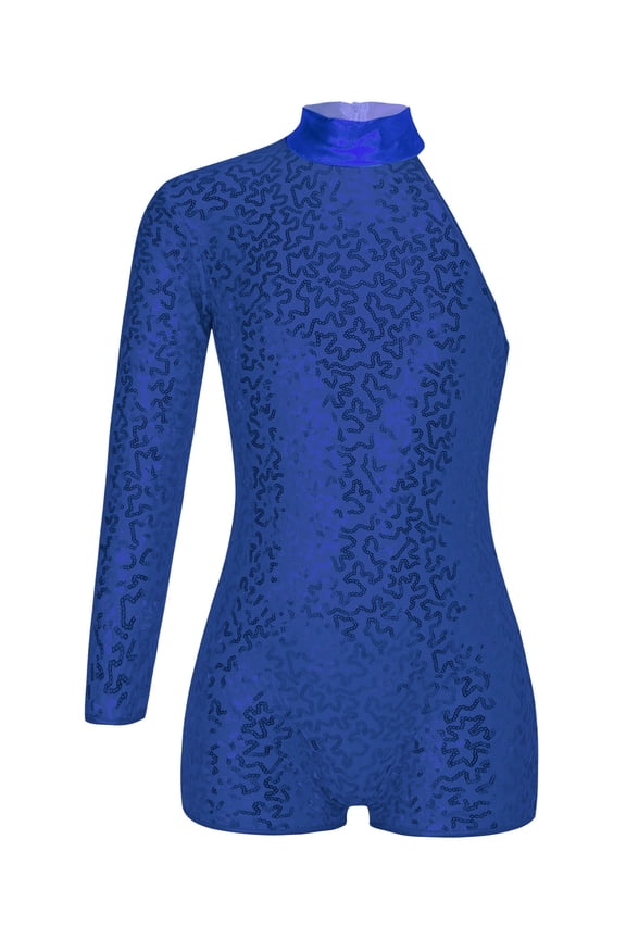 Kids Girls Sequins Mock Neck Ballet Dance Leotard Gymnastic Athletic Unitard Biketard Bodysuit Blue 12