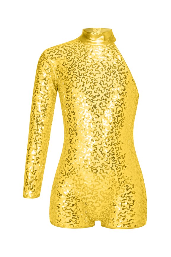 Kids Girls Sequins Mock Neck Ballet Dance Leotard Gymnastic Athletic Unitard Biketard Bodysuit Gold 16