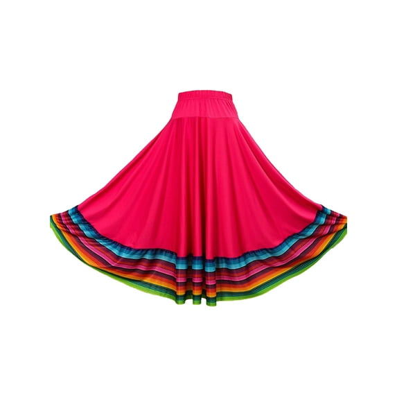 Jizyo Women Folklorico Dance Skirts Spanish Folkloric Mexican Flamenco Full Circle Performance Hot Pink 75cm XXL