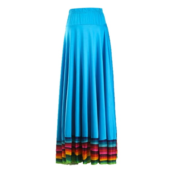 Jizyo Women Folklorico Dance Skirts Spanish Folkloric Mexican Flamenco Full Circle Performance Sky Blue 87cm 3XL