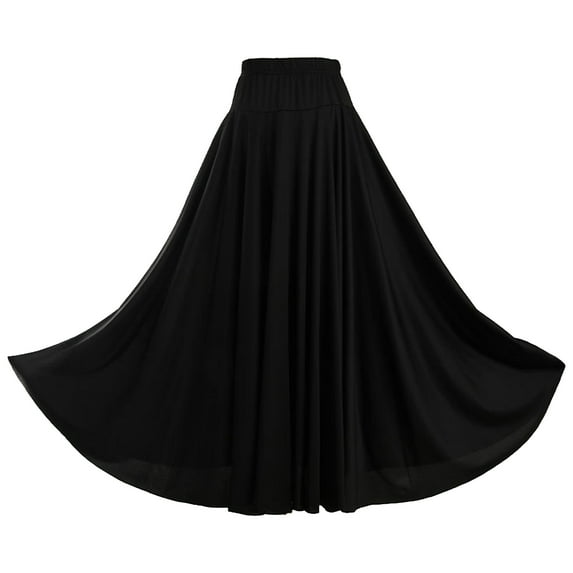 Jizyo Women's Ballroom Dance Skirt Long Full Circle Flamenco Skirt Elastic Waist Modern Waltz Black 3XL