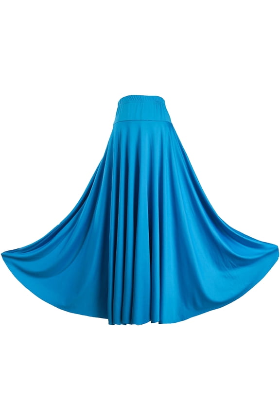 Women's Ballroom Dance Skirt Long Full Circle Flamenco Skirt Elastic Waist Modern Waltz Sky Blue L