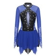 thumbnail image 1 of Jizyo Women's Sparkly Glittery Figure Skating Dress Mesh Long Sleeve Ice Skating Competition Dance Blue L, 1 of 7