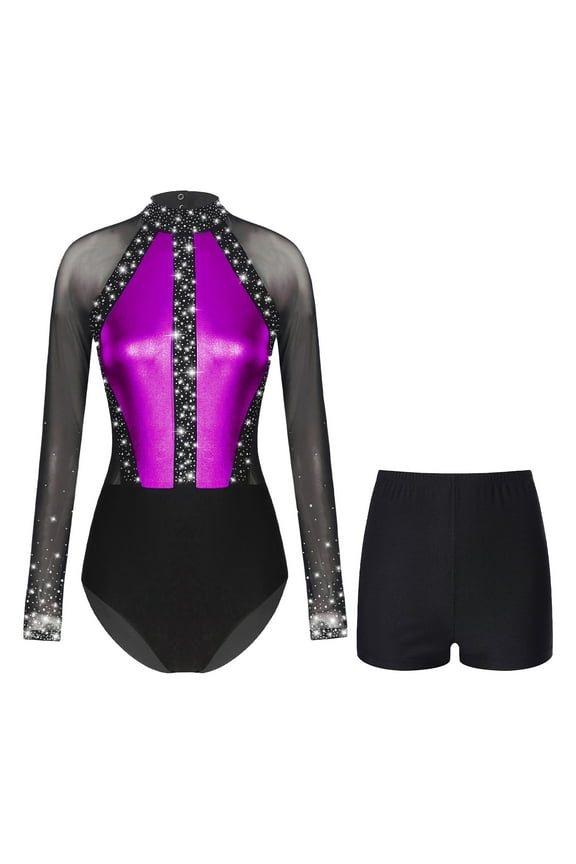 Womens Modern Contemporary Dance Costume Acrobatics Uniform Ballet Gymnastic Dance Outfits Purple M