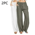thumbnail image 1 of Jjayotai 2 Pack Womens Linen Summer Fall Pants, 2024 Trendy Casual High Waist Drawstring Loose Fit Lightweight Long Palazzo Gauze Pants White M, 1 of 9