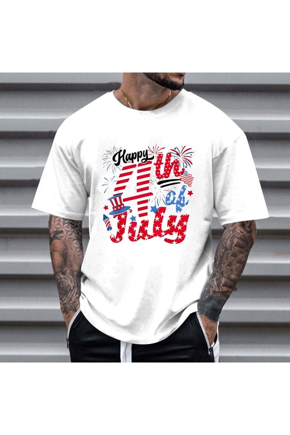 4th of July Shirts, USA Shirt, Mens Patriotic Outfit, USA Flag T Shirts, Short Sleeve Crew Neck Graphic Tees, Big and Tall Shirts for Men