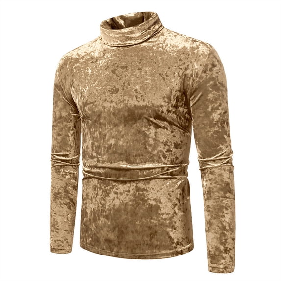 Jjayotai 50% off Clearance! Velvet Turtleneck Sweater for Men, Long Sleeves Thermal Velour Top, Casual Solid Slim Fit Muscle Pullover Gold M