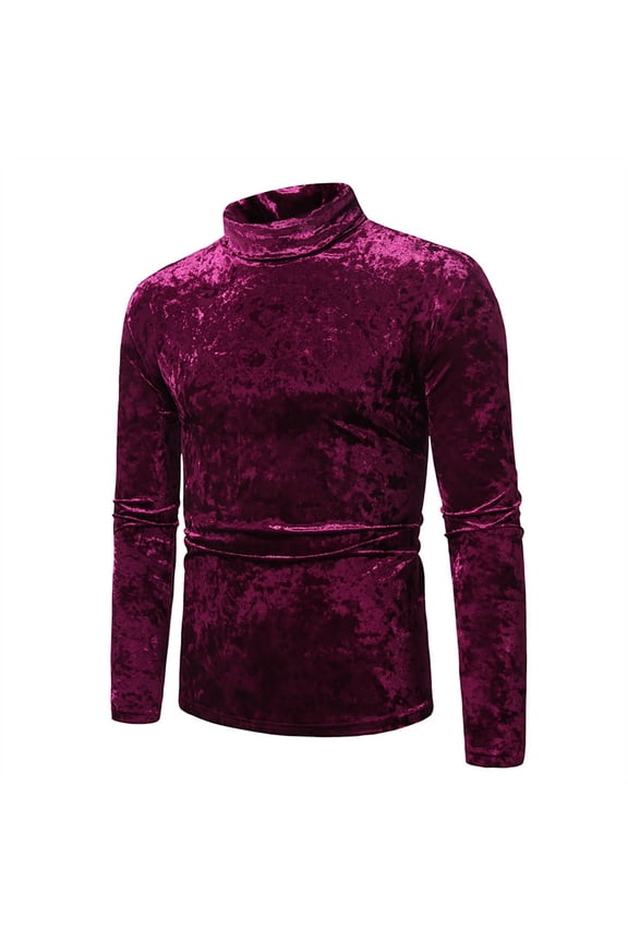 50% off Clearance! Velvet Turtleneck Sweater for Men, Long Sleeves Thermal Velour Top, Casual Solid Slim Fit Muscle Pullover Wine XXL