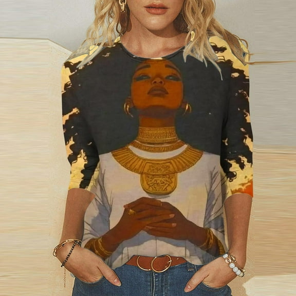 Jjayotai African American Women, Black History Shirts Women, Womens 3/4 Sleeve Shirt, Casual Tee Tops Orange XL