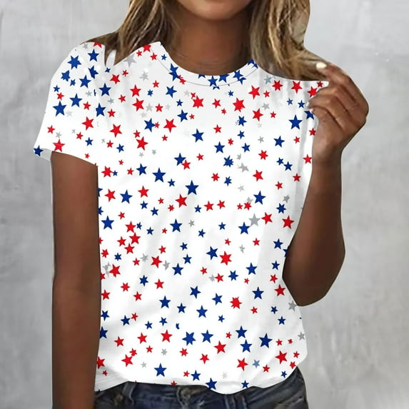 Jjayotai America Flag Shirts for Women, Vintage Flag Graphic Patriotic Shirts, 4th of July Freedom Memorial Summer Tops Tee, USA Shirt, Cute Tops for Women White^3 XL