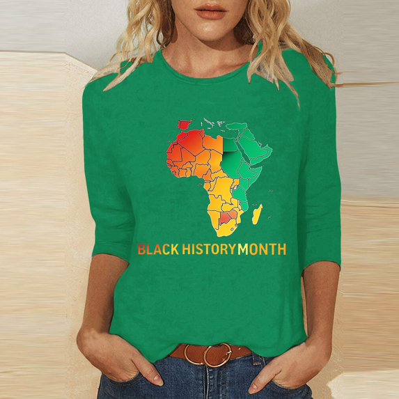 Jjayotai Black History 3/4 Sleeve Shirts for Women, Casual Crew Neck Shirt, Slim Fit T-Shirts, 2025 Fashion Summer Shirt Green XL