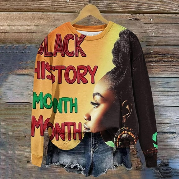 Jjayotai Black Women Pride Black History Month African Black Sweatshirt, Long Sleeve Round Neck Plus Size Pullover Tops, Suit for Parade Orange XL