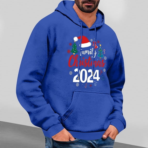 Jjayotai Christmas Hoodies for Men, Funny Xmas Printed Christmas Hoodies, Long Sleeve Hooded Pullover Sweatshirts Blue XXL