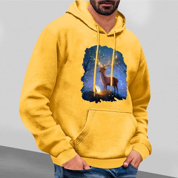 Jjayotai Men's Merry Christmas Hoodies, Casual Christmas Cute Printed Sweatshirts, 2024 Fall Winter Fashion Sweatshirt Yellow M