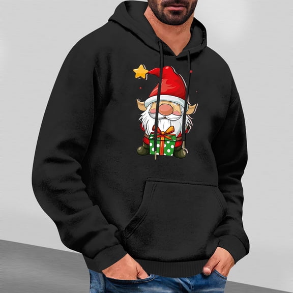 Jjayotai Mens Christmas Hoodies Sweatshirts, Ugly Dwarf Snowman Graphic Long Sleeve Drawstring Hooded Pullover With Pocket Black XL
