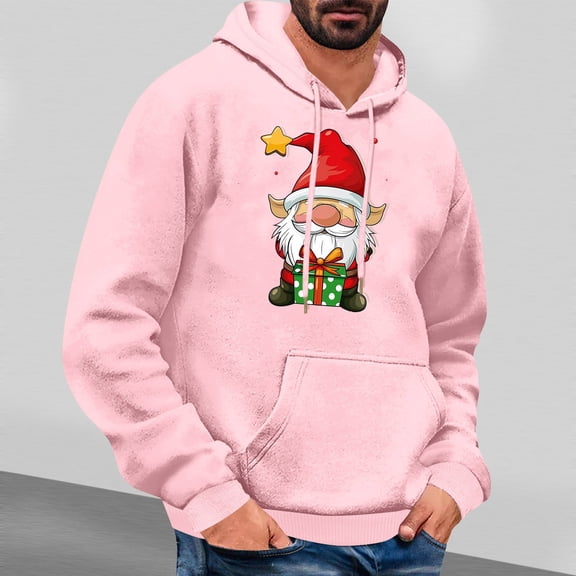 Jjayotai Mens Christmas Hoodies Sweatshirts, Ugly Dwarf Snowman Graphic Long Sleeve Drawstring Hooded Pullover With Pocket Pink XL