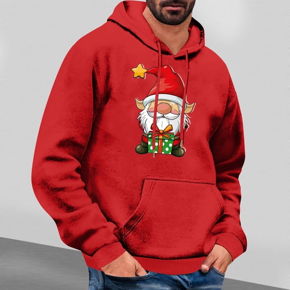 Jjayotai Mens Christmas Hoodies Sweatshirts, Ugly Dwarf Snowman Graphic Long Sleeve Drawstring Hooded Pullover With Pocket Red XXL