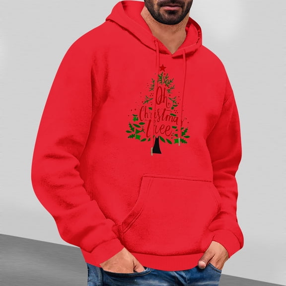 Jjayotai Mens Funny Sweatshirt, Christmas Novelty Xmas Tree Letter Printed Fashion Pullover Hoodies, Holiday Clothes Red S