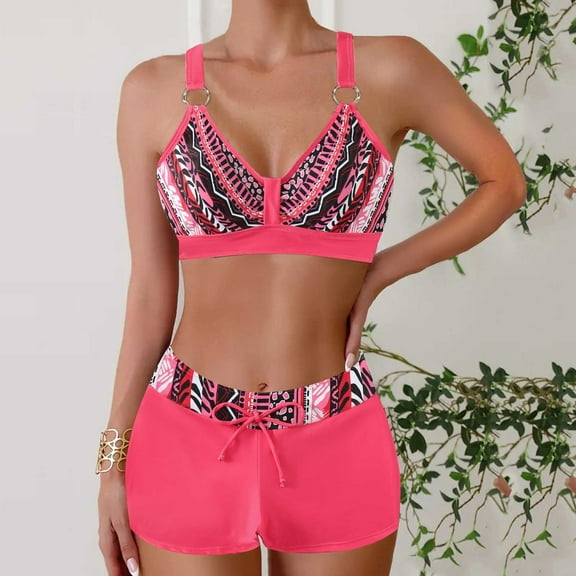 Jjayotai No Boundaries High Waisted Bikini Sets for Women, Two Piece Swimsuit for Women, Sporty Color Block O Ring Bikini Top, Bathing Suit with Boy Shorts Hot Pink~ S