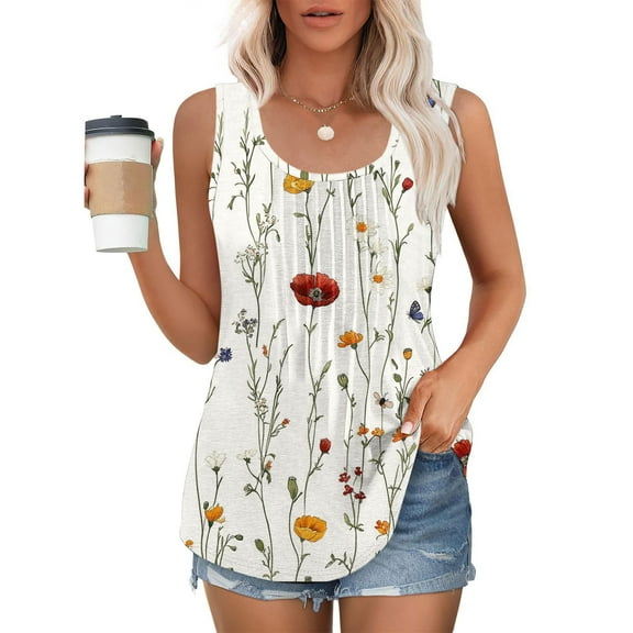 Jjayotai No Boundaries Tank Tops, 2025 Womens Summer Tunic Tops, Casual Floral Printed Dressy Blouse, Loose Fit Crew Neck Sleeveless T Shirts, Cute Tank Tops for Women Multicolor~9 XXL