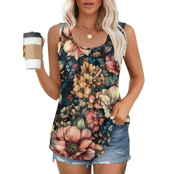 Jjayotai No Boundaries Tank Tops, 2025 Womens Summer Tunic Tops, Casual Floral Printed Dressy Blouse, Loose Fit Crew Neck Sleeveless T Shirts, Women's Cute Workout Tank Tops Multicolor~11 XL