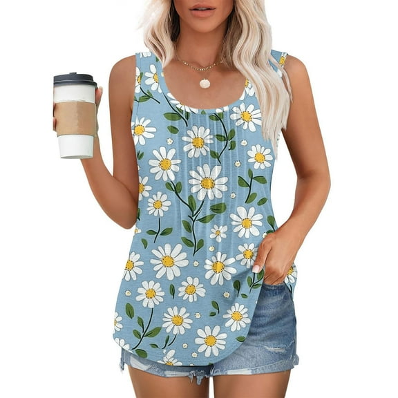 Jjayotai No Boundaries Tank Tops, Women Sleeveless Tank Tops, Casual Loose Fit Flowy Pleated Floral Cami Shirts Crewneck Blouse, Cute Tank Tops Woman Multicolor~8 XXXL
