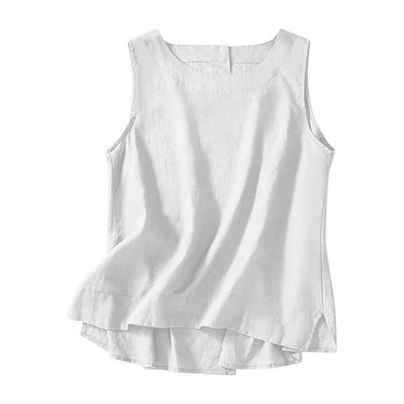 Jjayotai No Boundaries Tank Tops, Womens Linen Sleeveless Tops, Basic Summer Casual Loose Fit Blouse, Solid Crewneck Camisole, Womens Tank Tops White~ L