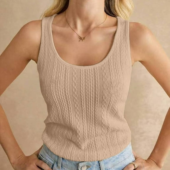 Jjayotai No Boundaries Tank Tops, Womens Ribbed Workout Tank Tops, Athletic Tank Tops, Slim Fit Yoga Tops, Summer Scroop Neck Sleeveless Shirts Casual Loose Knit Cami Khaki~ S