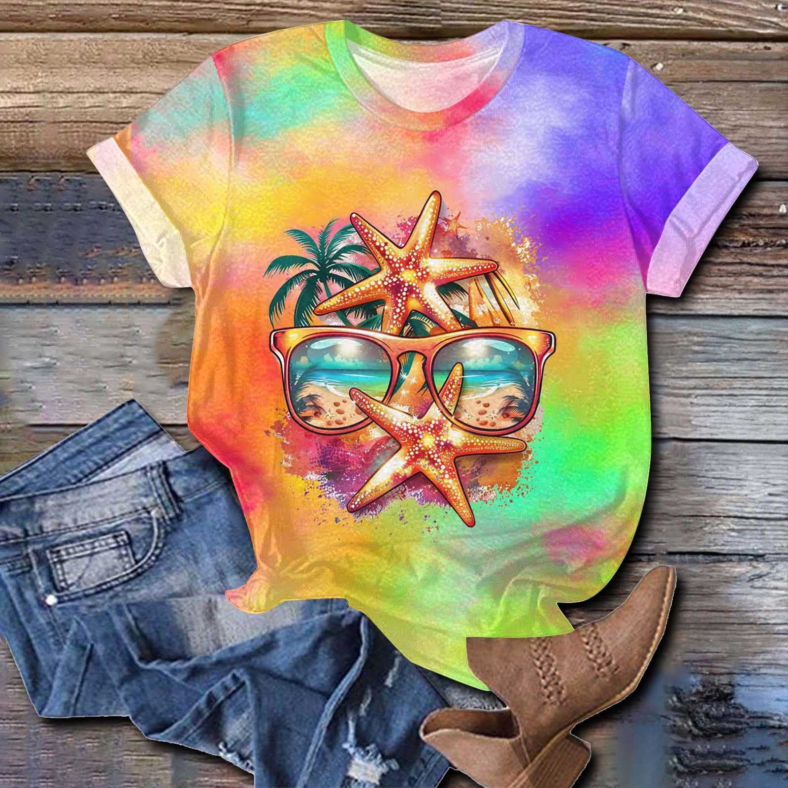 LiMoi Summer Tops For Women 2025 Vacation 3 Quarter Length Sleeve Plus Size Tunic Tops Women Oversized Tee Shirts Women Vintage Graphic Tshirts Shirts Wo