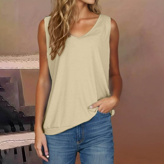 Jjayotai No Boundaries Tops, Womens Plus Size Tank Tops, V Neck Summer Blouse, Trendy Casual Loose Fit Flowy Sleeveless Shirts, Basic Trendy Outfits Clothes Yellow~M