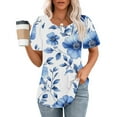 thumbnail image 1 of Jjayotai No Boundaries Womens Summer Tops, Casual Puff Short Sleeve T Shirts, Floral Pleated Tunics, Round Neck Work Blouse, Blouses for Women Dressy Casual Multicolor^2 XXL, 1 of 6