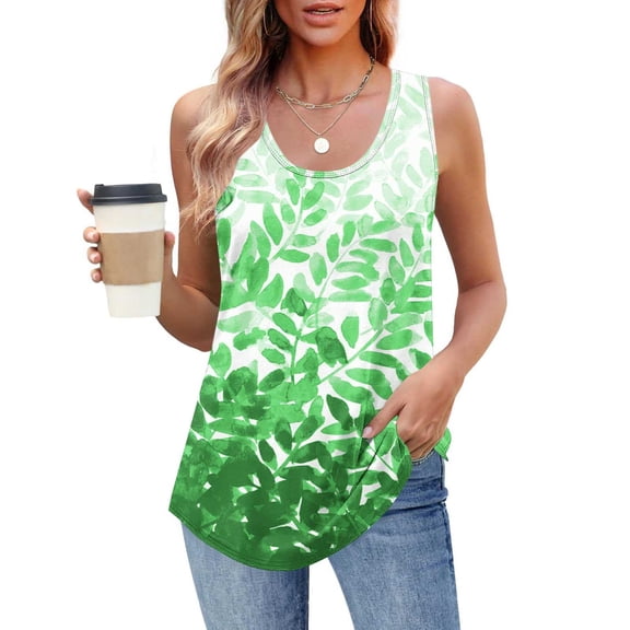 Jjayotai No Boundaris Tank Tops Womens 2025, Round Neck Sleeveless Summer Tops, Floral Printed Flowy Tee, Loose Fit Casual Shirts, Spring Trendy Clothes, Boho Outfits Green^ XXL